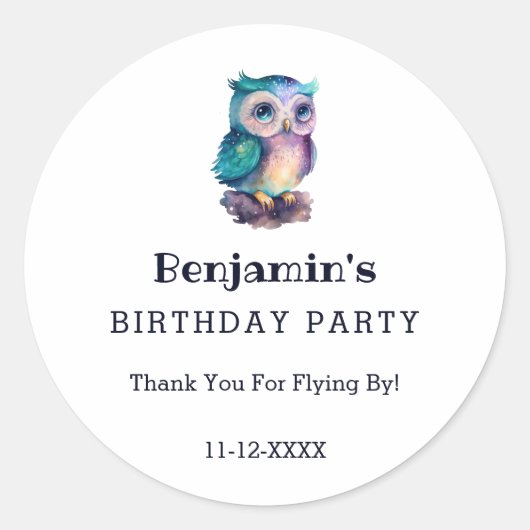 かわいいフクロウの森の動物子供の誕生日ありがとう ラウンドシール (正面)