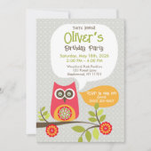 かわいいフクロウの森の誕生日パーティー招待状 招待状 (正面)