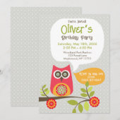 かわいいフクロウの森の誕生日パーティー招待状 招待状 (正面/裏面)