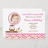 かわいいフクロウの森林写真の誕生日の招待状 招待状 (正面/裏面)