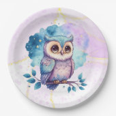 かわいいフクロウの水の色スプラッシュガールベビーシャワー ペーパープレート (正面)