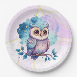 かわいいフクロウの水の色スプラッシュガールベビーシャワー ペーパープレート