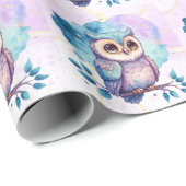 かわいいフクロウの水の色スプラッシュガールベビーシャワー ラッピングペーパー (ロールコーナー)
