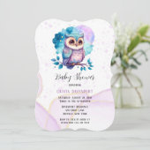 かわいいフクロウの水の色スプラッシュガールベビーシャワー 招待状 (スタンド正面)