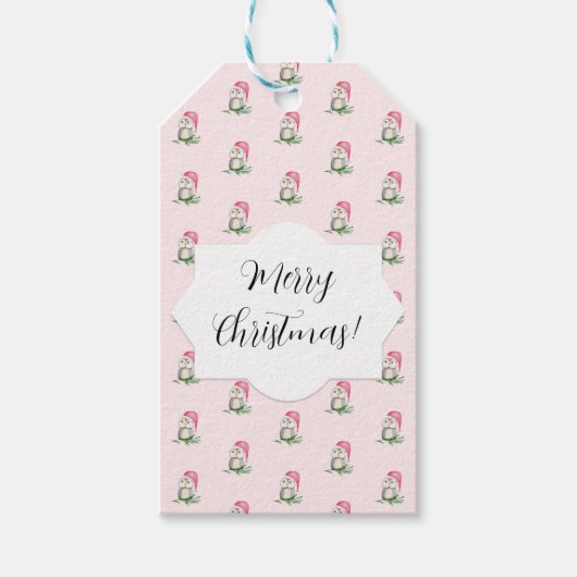 かわいいフクロウの水彩パターモノグラムのン ギフトタグ (正面)