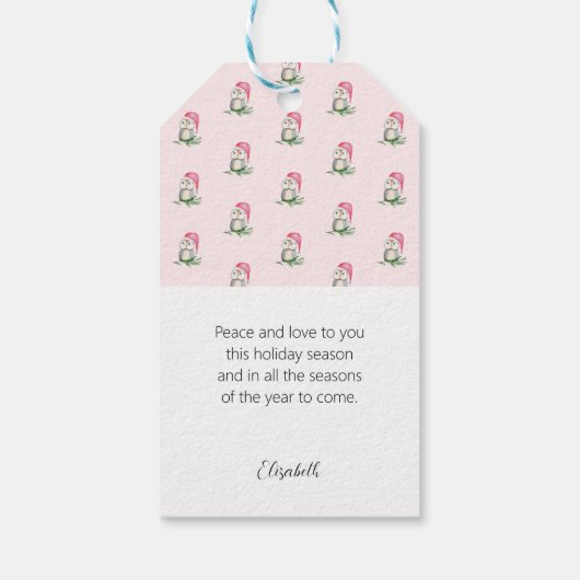 かわいいフクロウの水彩パターモノグラムのン ギフトタグ (裏面)