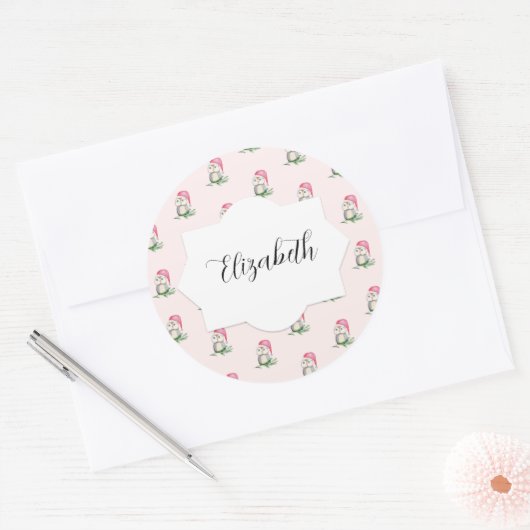 かわいいフクロウの水彩パターモノグラムのン ラウンドシール (封筒)