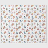 かわいいフクロウの水彩模様 |白 ラッピングペーパー (フラット)