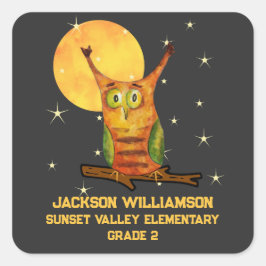 かわいいフクロウの水彩画スタイル学年号 スクエアシール