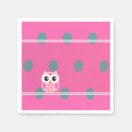 かわいいフクロウの水玉模様 スタンダードカクテルナプキン