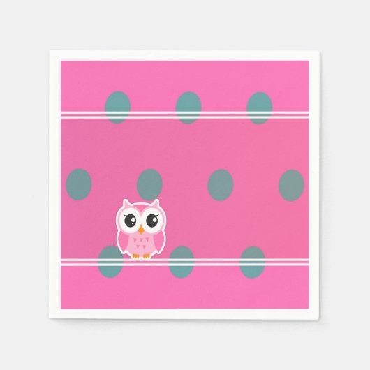 かわいいフクロウの水玉模様 スタンダードカクテルナプキン (正面)