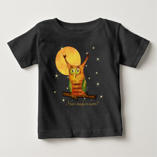 かわいいフクロウの水色スタイル名学年表裏 ベビーTシャツ (正面)