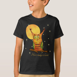かわいいフクロウの水色スタイル名学年表裏 Tシャツ