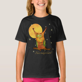 かわいいフクロウの水色スタイル名学年表裏 Tシャツ