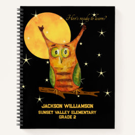 かわいいフクロウの水色スタイル名学年 ノートブック