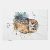 かわいいフクロウの水色、カスタマイズ可能 キッチンタオル (横)