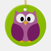 かわいいフクロウの漫画 – 紫と緑 セラミックオーナメント (正面)