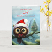 かわいいフクロウの甥っ子メリークリスマス カード (黄色い花)