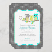 かわいいフクロウの男の赤ちゃんシャワー5" x 7"の招待状 招待状 (正面/裏面)