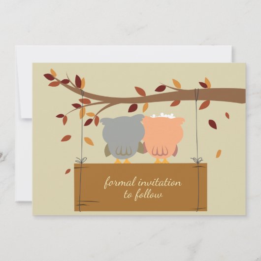 かわいいフクロウの結婚式の「Save the Date」カード(表と裏) 招待状 (裏面)