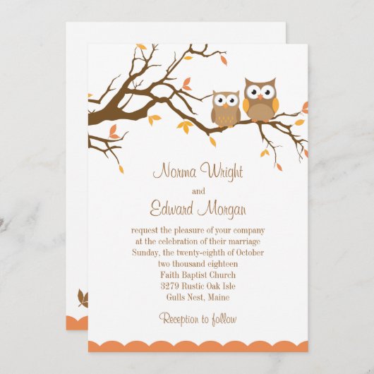 かわいいフクロウの結婚式招待状 招待状 (正面/裏面)
