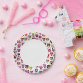 かわいいフクロウの背景のパター子供へン ペーパープレート (パーティー)