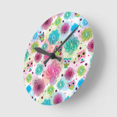 かわいいフクロウの背景パターン ラウンド壁時計 (傾斜)