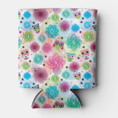 かわいいフクロウの背景パターン 缶クーラー (正面)