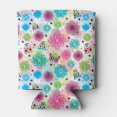 かわいいフクロウの背景パターン 缶クーラー (裏面)