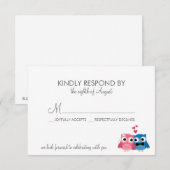 かわいいフクロウの花嫁と新郎の結婚式出欠確認カード 出欠カード (正面/裏面)