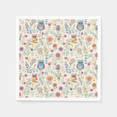 かわいいフクロウの花模様 スタンダードカクテルナプキン (正面)