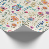 かわいいフクロウの花模様 ラッピングペーパー (角)