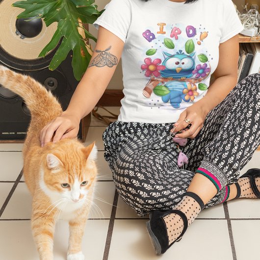 かわいいフクロウの花 Tシャツ