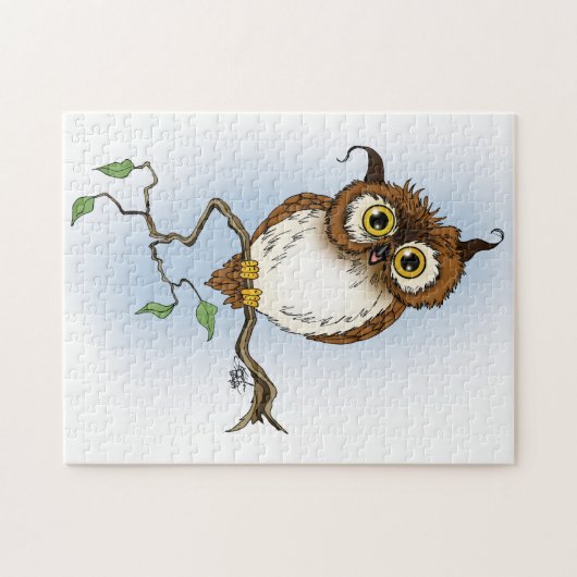 かわいいフクロウの茶色いフット ジグソーパズル (横)