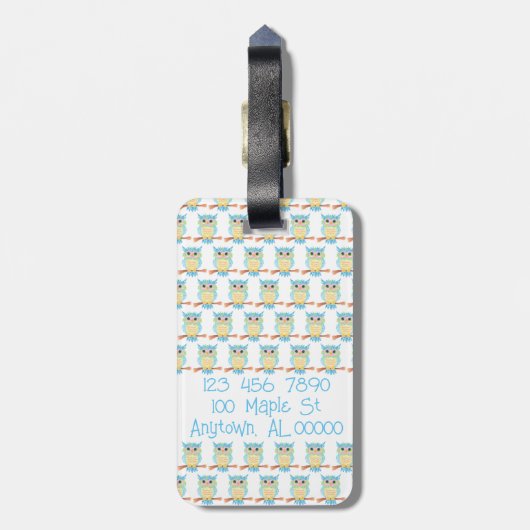 かわいいフクロウの荷物タグ ラゲッジタグ (裏面縦)