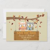 かわいいフクロウの表と裏の結婚式の「save the date」カード 招待状 (正面)