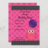 かわいいフクロウの誕生日の招待状 招待状 (正面/裏面)