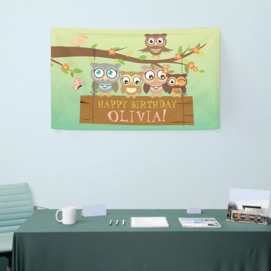 かわいいフクロウの誕生日バナー 横断幕 (トレードショー)