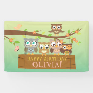 かわいいフクロウの誕生日バナー 横断幕