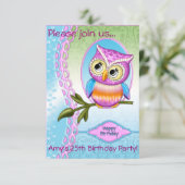 かわいいフクロウの誕生日招待状のお知らせ 招待状 (スタンド正面)