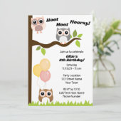 かわいいフクロウの誕生日招待状 招待状 (スタンド正面)