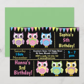かわいいフクロウの誕生日招待状 招待状 (正面/裏面)