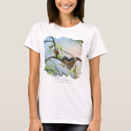 かわいいフクロウの赤ちゃんと木の枝　野生 Tシャツ