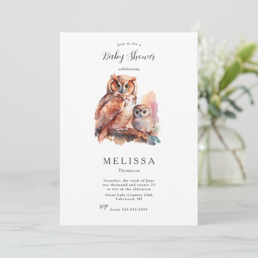 かわいいフクロウの赤ちゃんシャワーの招待状 招待状 (スタンド正面)
