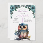かわいいフクロウの赤ちゃんシャワー 招待状 (正面/裏面)