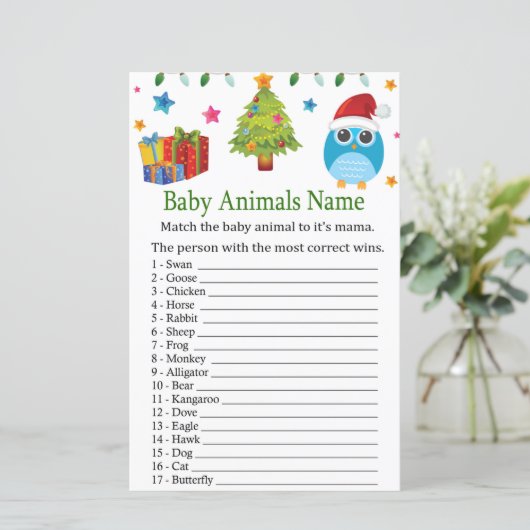 かわいいフクロウの赤ちゃん動物名ゲーム赤ちゃんシャワー (スタンド正面)