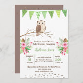 かわいいフクロウの赤ちゃん男女兼用シャワー 招待状 (正面/裏面)