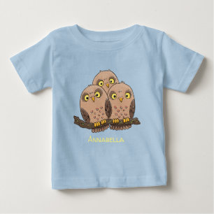 かわいいフクロウの赤ちゃん3匹の漫画イラスト ベビーTシャツ