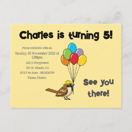 かわいいフクロウの風船の誕生日 | オーダーメイド インビテーションポストカード