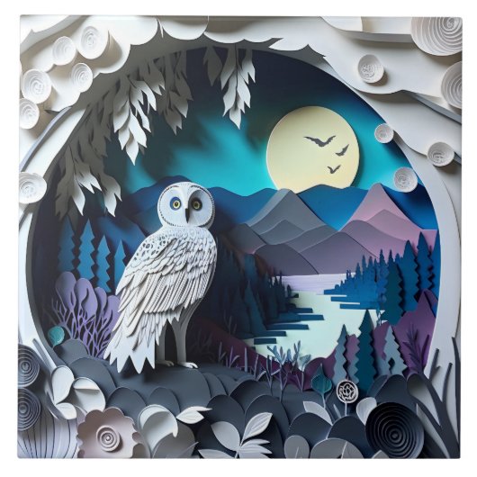 かわいいフクロウの鳥好き タイル (正面)